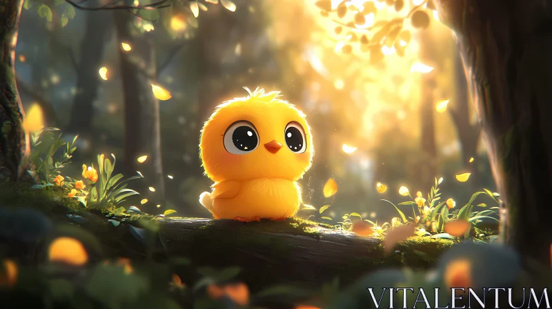 Cute Chick in Enchanted Forest Setting AI Image