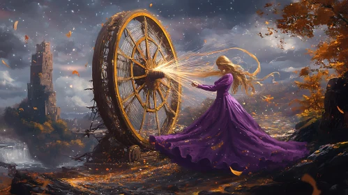 Fantasy Scene with Woman and Wheel