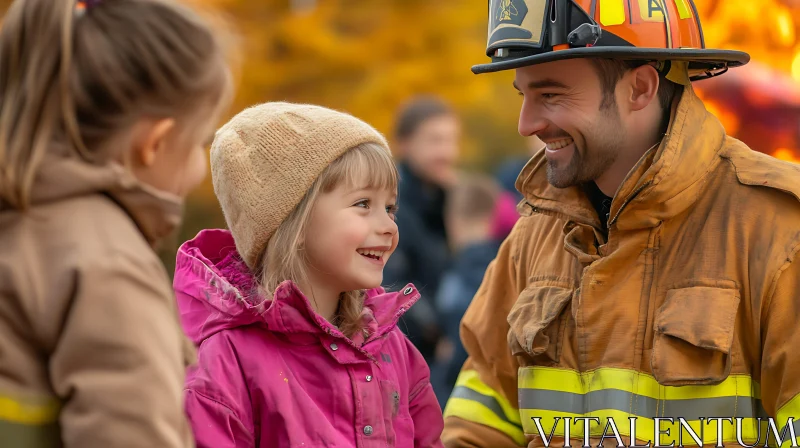 AI ART Smiling Firefighter with Children