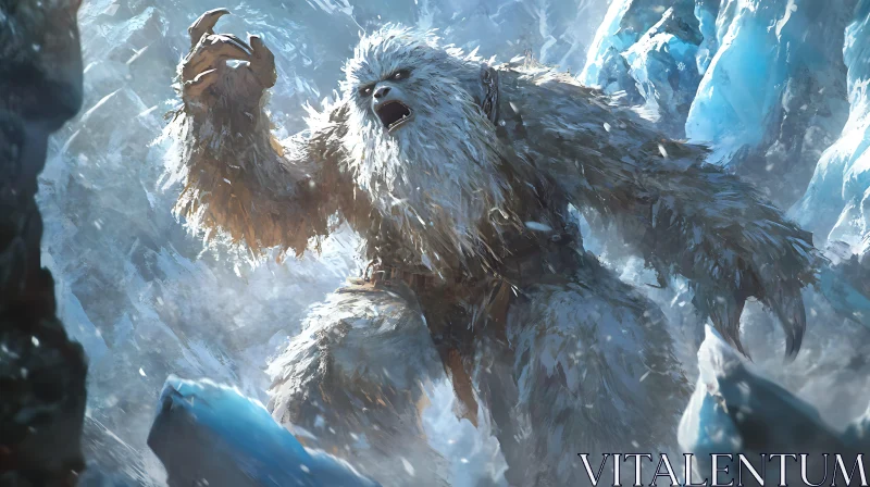 Fearsome Yeti in the Frozen Wilderness AI Image