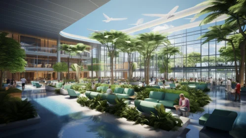 Lush Greenery in Emerald and Aquamarine Hotel Lobby Rendering