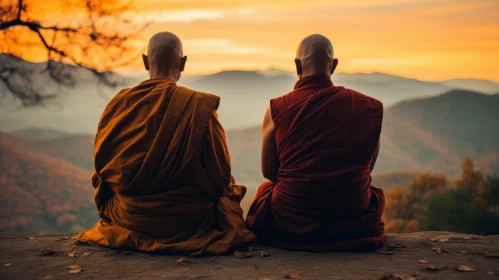 Monks at Sunset: An Introspective Ancient Image