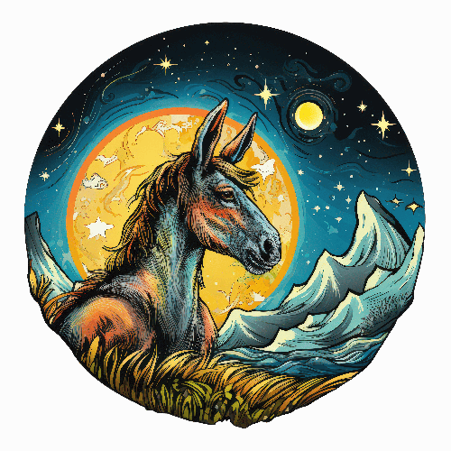 Nighttime Donkey Illustration with Moon and Stars POD Design