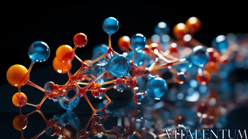 Orange and Blue Molecules in a Glass Jar - Sculpted Molecular Structures AI Image