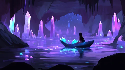 Tranquil Cavern Scene with Glowing Crystals