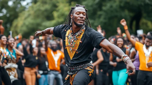 Man Dancing in Traditional African Clothing