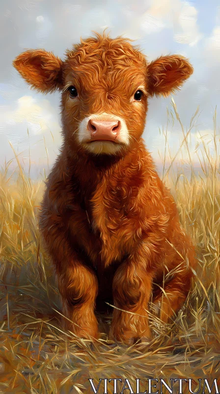 Young Calf Resting in Nature AI Image