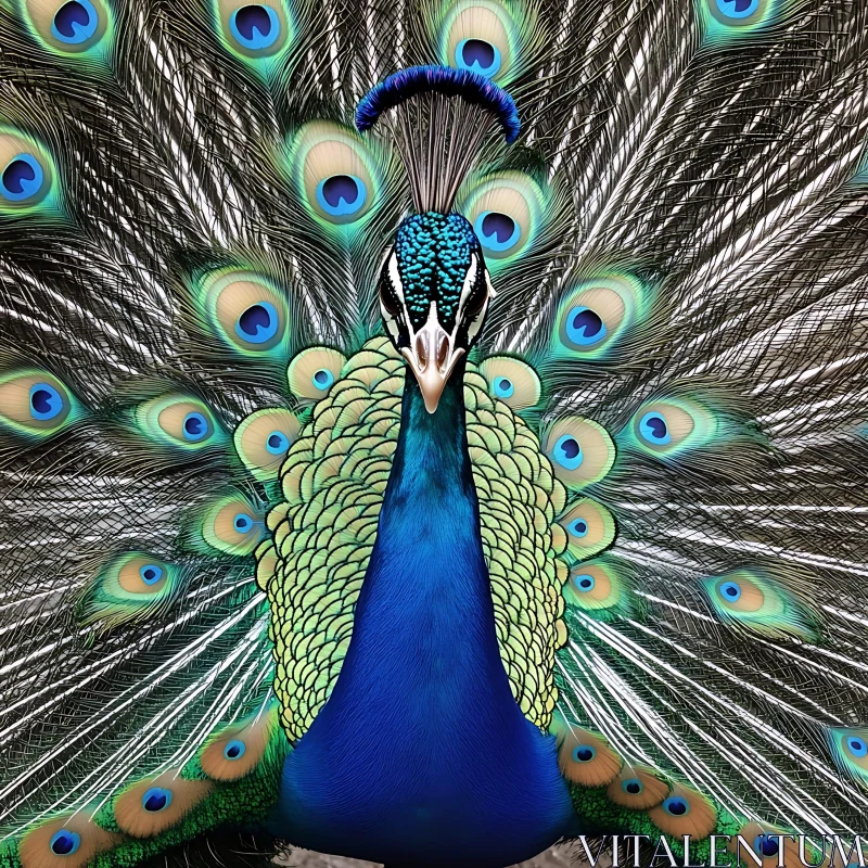 Peacock's Iridescent Feather Fan AI Image