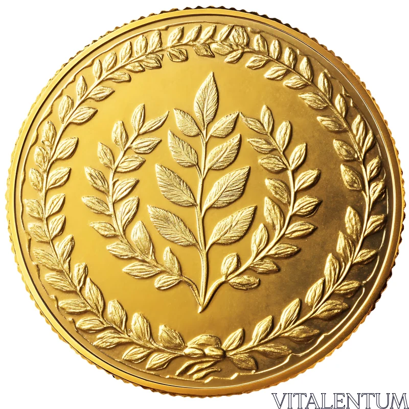 Ornate Gold Coin with Botanical Motif AI Image