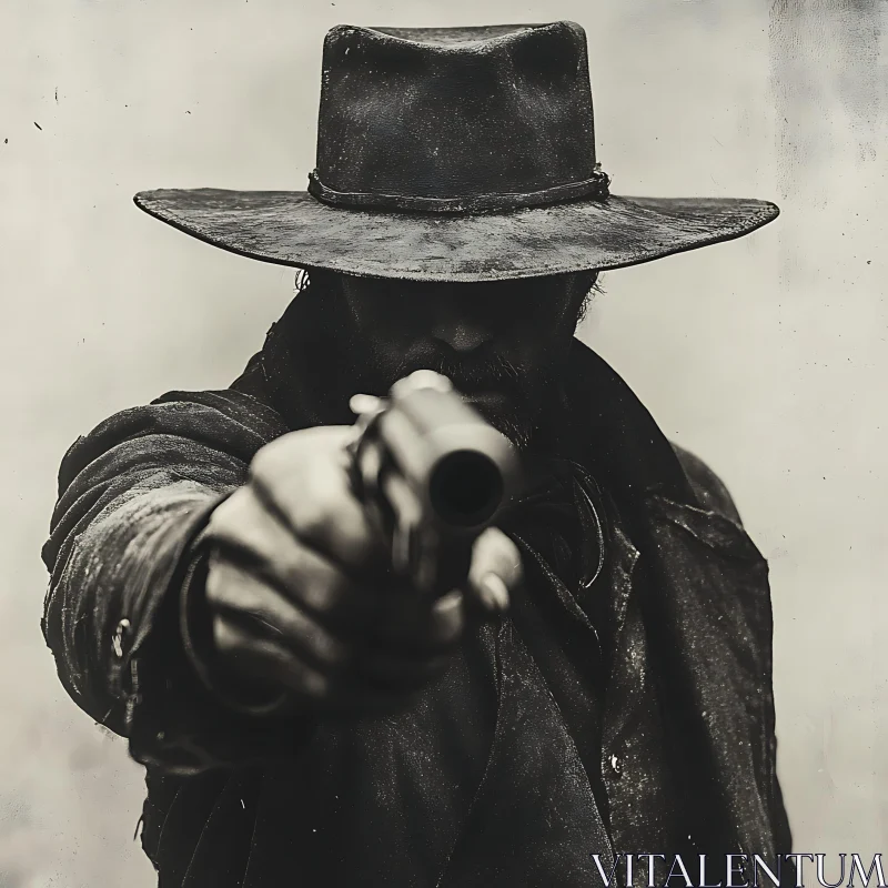 Western Outlaw with Gun Aimed AI Image