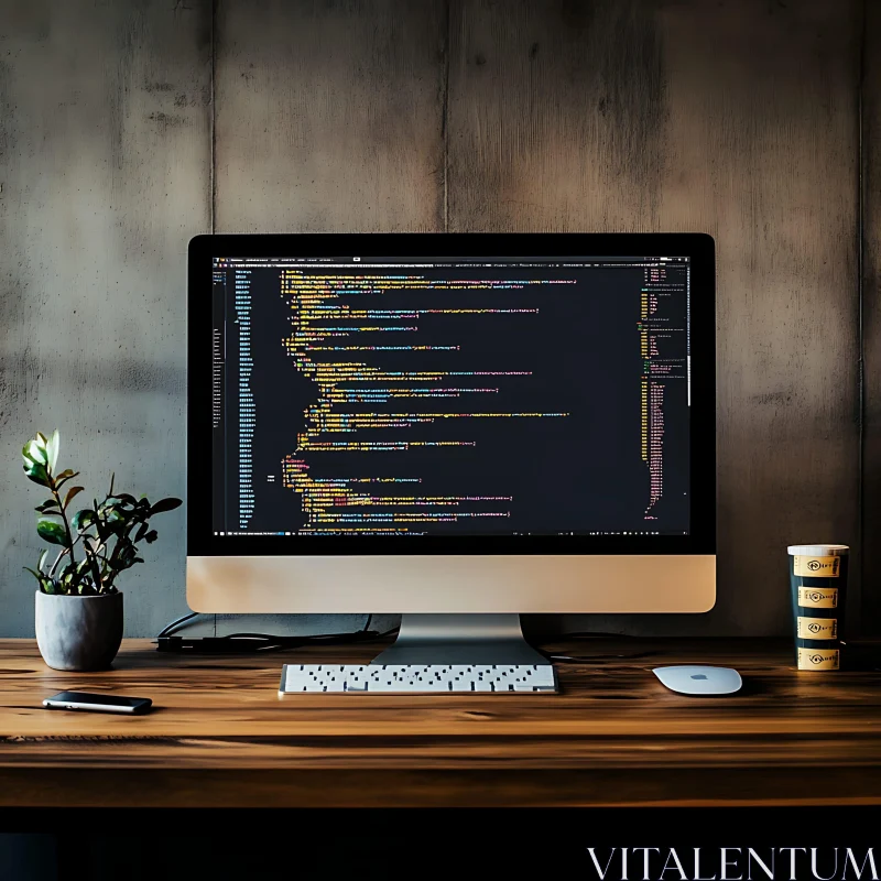 Tech Workspace with Coding Display AI Image