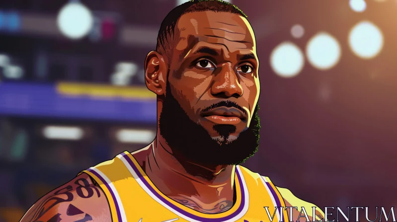 AI ART Thoughtful LeBron James in Basketball Jersey