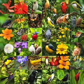 Colorful Birds and Flora Collage