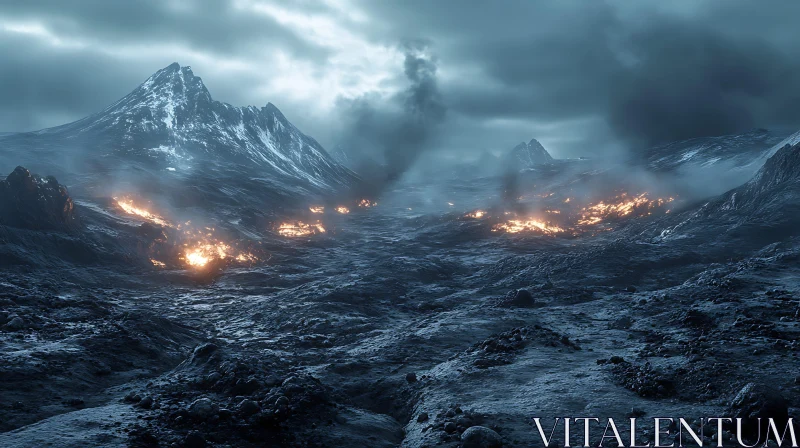 AI ART Burning Mountains Under Cloudy Sky