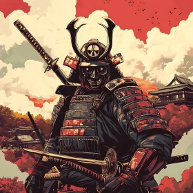 Japanese Samurai Warrior with Swords