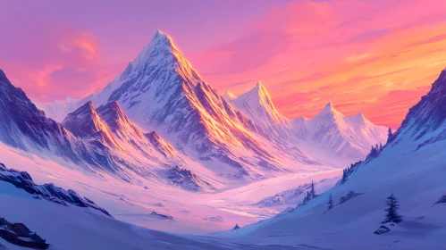 Snowy Mountain Range at Sunset