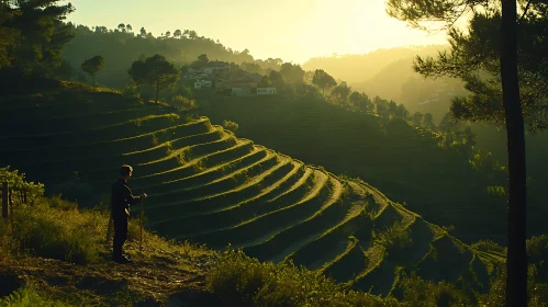 Terraced Fields at Sunset