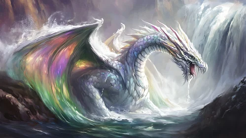 Dragon in Waterfall - Fantasy Art