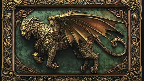 Winged Golden Dragon in Ornate Frame