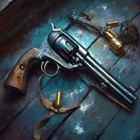 Vintage Revolver and Rifle Still Life