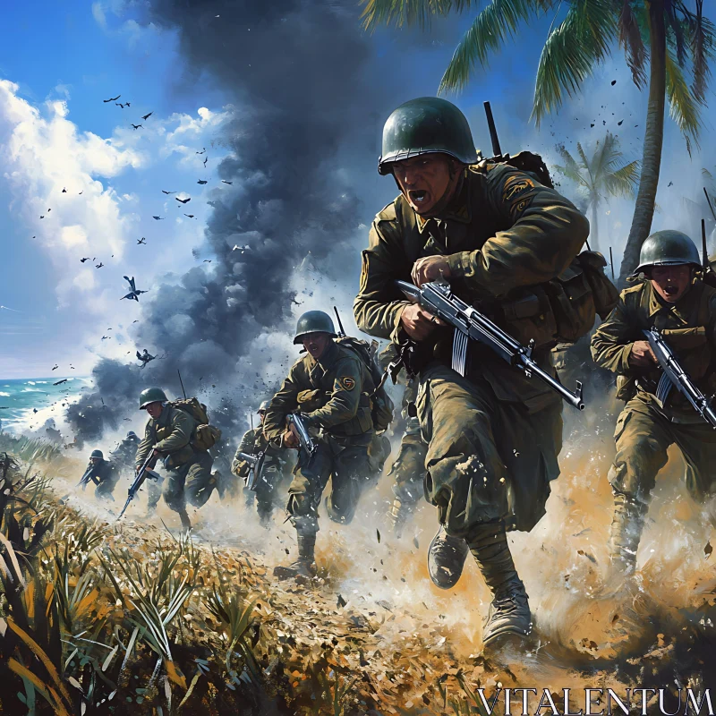 AI ART Beach Assault: Soldiers Charging