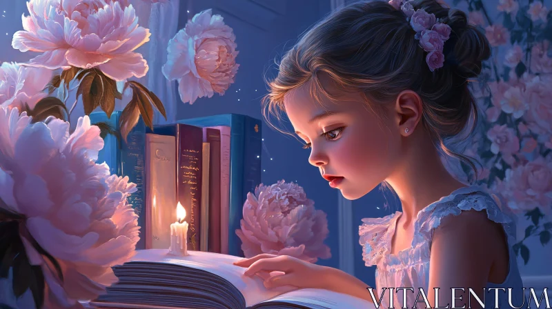 Childhood Reading with Floral Decor AI Image