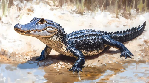 Alligator Resting on Sand