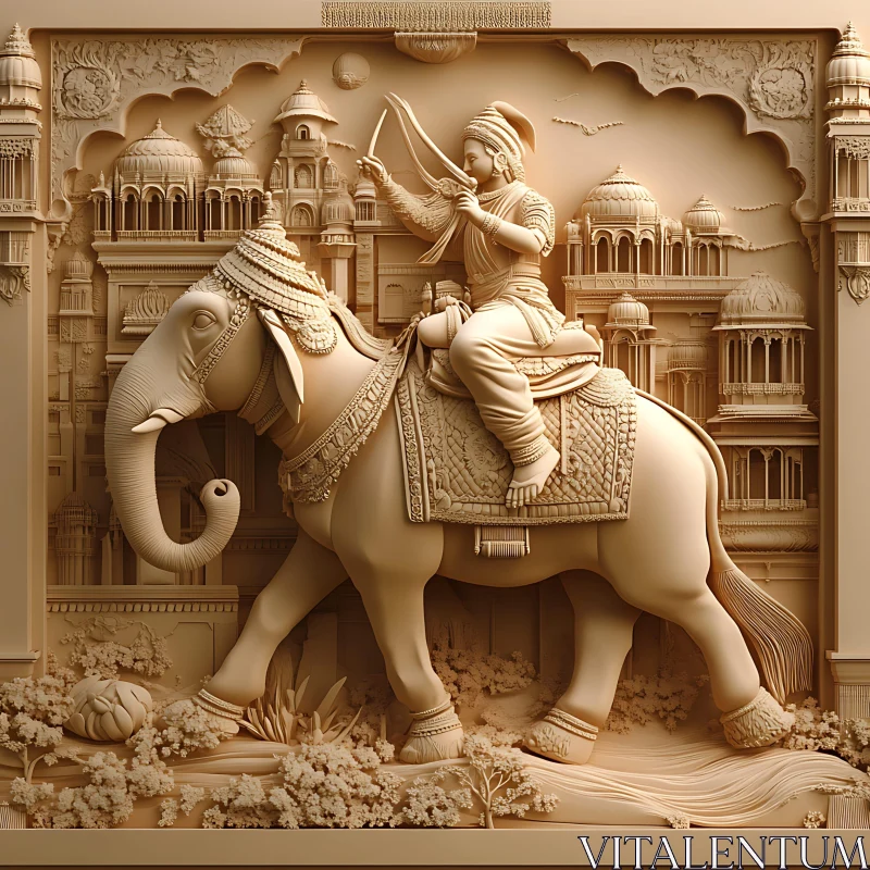 Sepia Sculpture: Warrior and Elephant AI Image