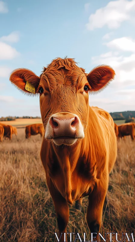 AI ART Brown Cow in Serene Countryside