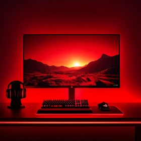 Gaming Setup with Red Lighting