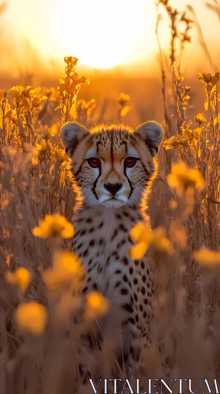 Cheetah in Golden Field AI Image