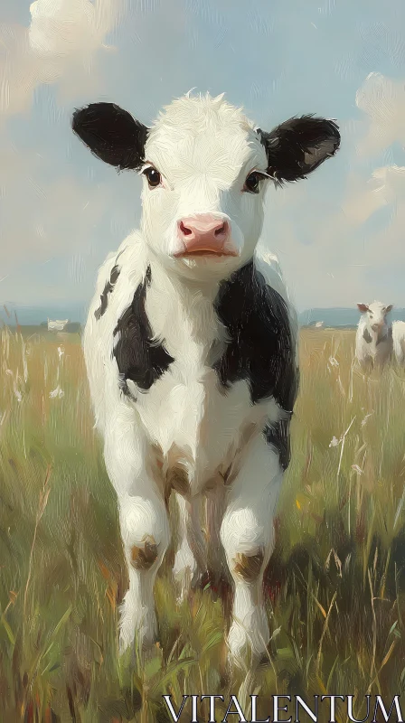 Pastoral Scene of a Calf AI Image