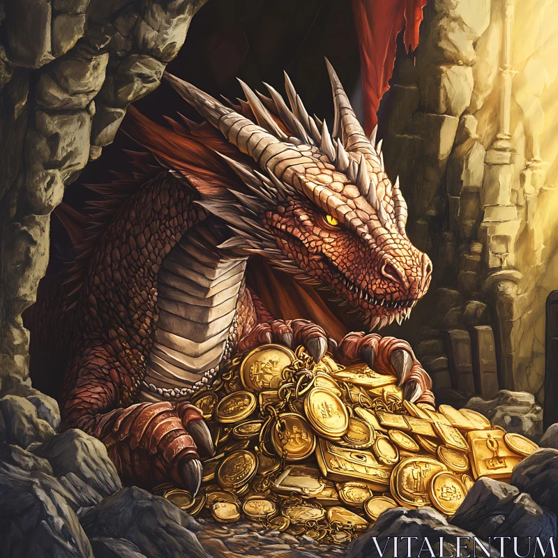 AI ART Red Dragon on Gold Coins