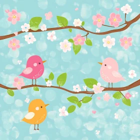 Birds on Branches Floral Illustration
