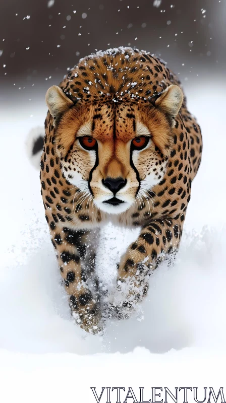 Snow Landscape with Running Cheetah AI Image