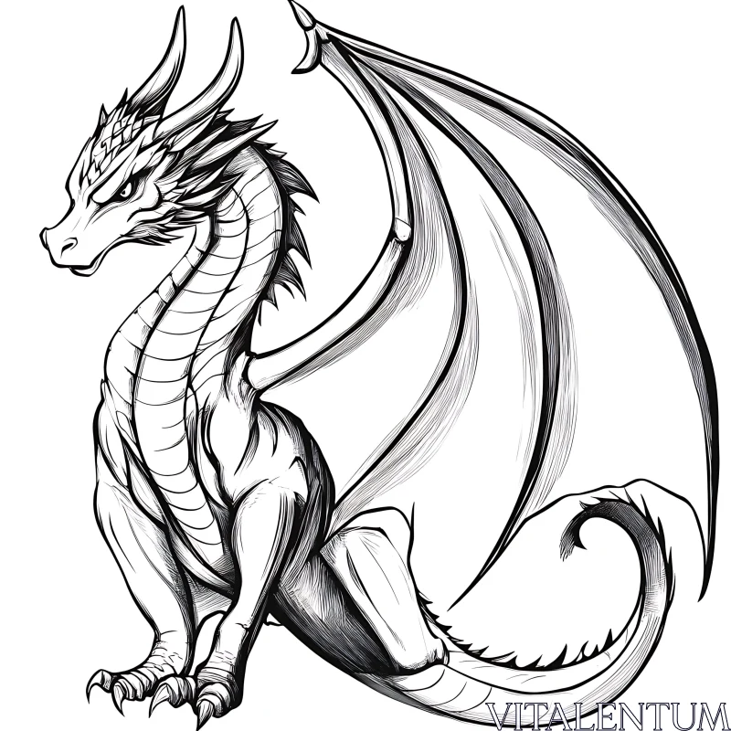 AI ART Monochrome Dragon Illustration