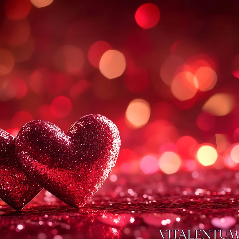 Glittering Hearts in Red AI Image