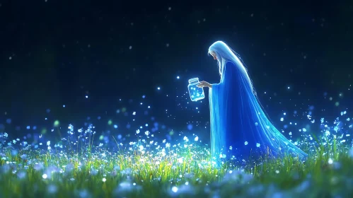 Mystical Fairy in Starry Meadow