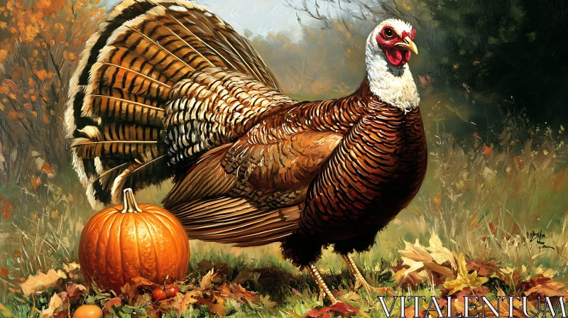 Thanksgiving Turkey and Pumpkin Art AI Image