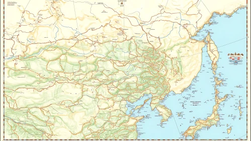 Asia Geographical Map with Roads