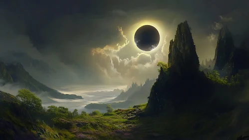 Mountain Eclipse Art, Landscape Painting