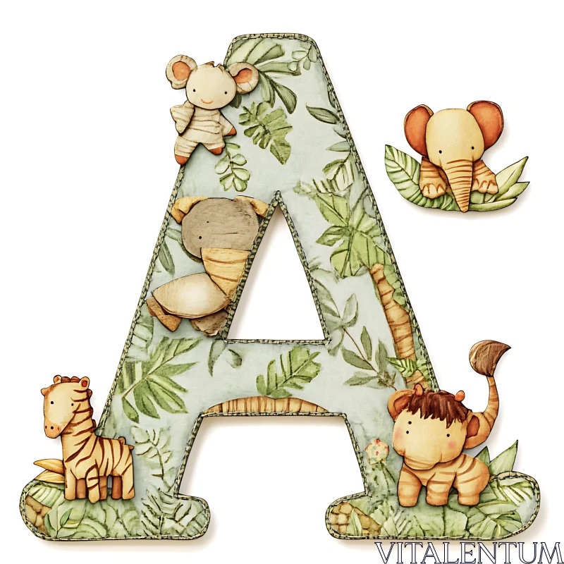 Cute Jungle-Themed Alphabet Art for Children AI Image