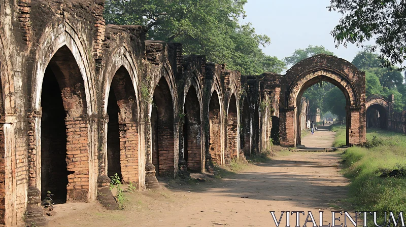 AI ART Historic Brick Arches Along Dusty Path