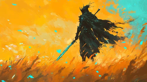 Cloaked Warrior with Glowing Sword