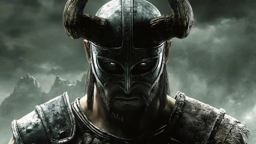 Warrior with Horned Helmet Portrait