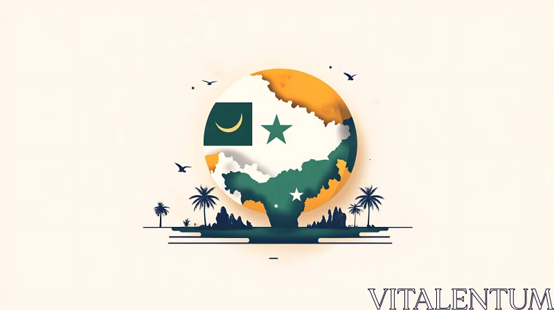 Palm Trees Globe Illustration AI Image