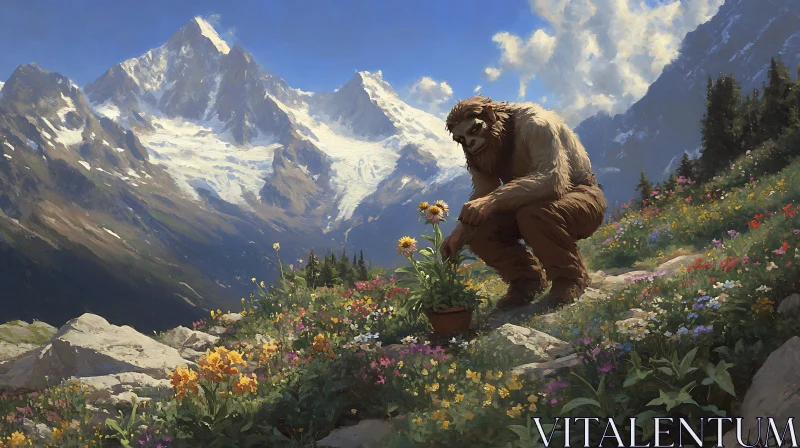 Sasquatch's Floral Mountain Retreat AI Image