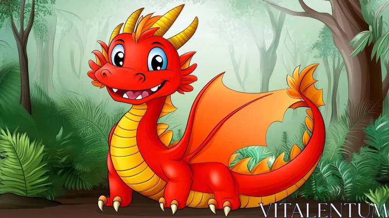 AI ART Cartoon Dragon in Woodland Scene