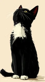 Artistic Illustration of a Tuxedo Cat