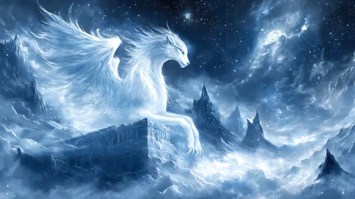 Celestial Dragon Perched on Ancient Ruins